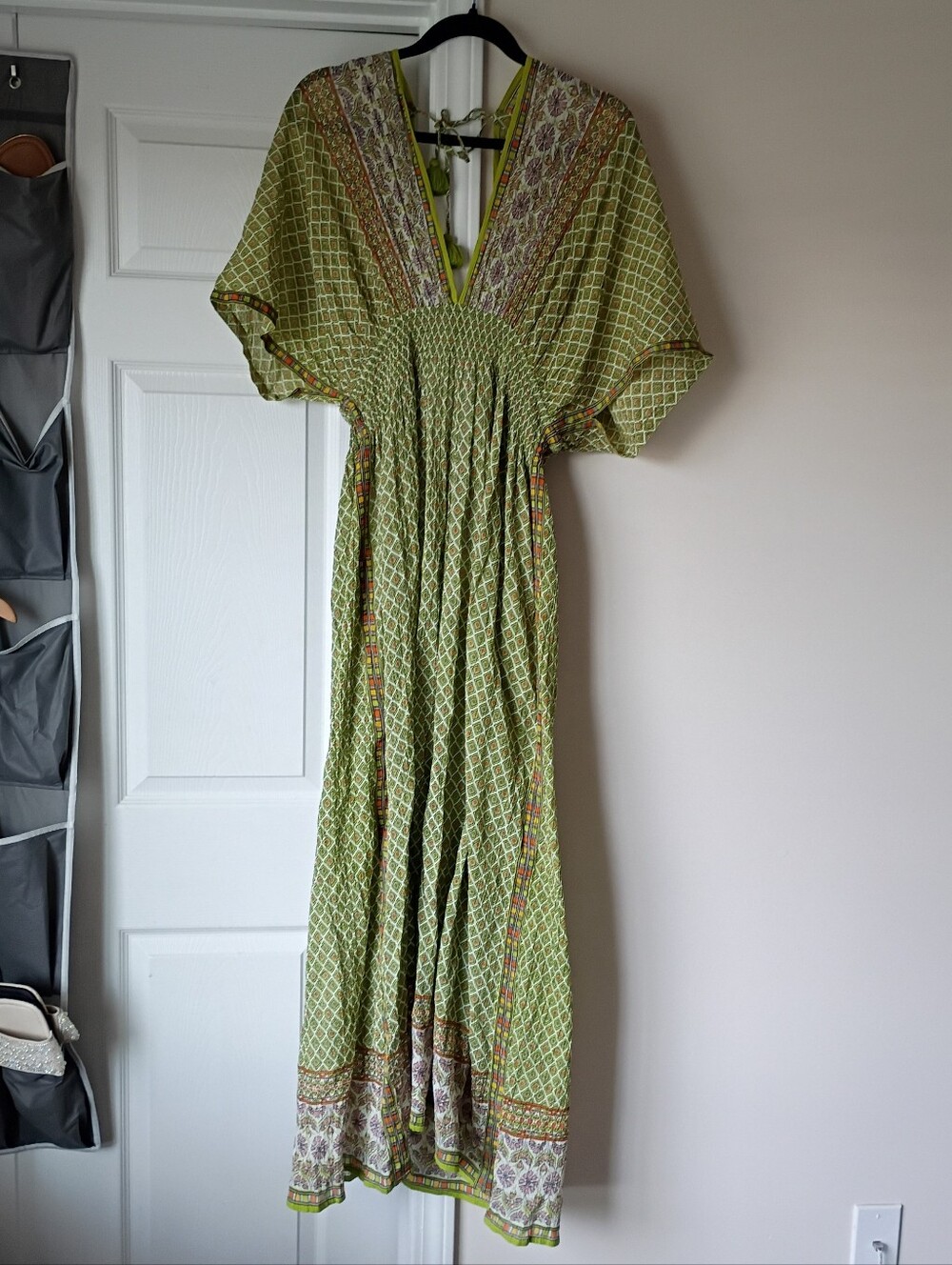 Tory Burch Nwt Green Patterned V-Neck Maxi Dress Size L